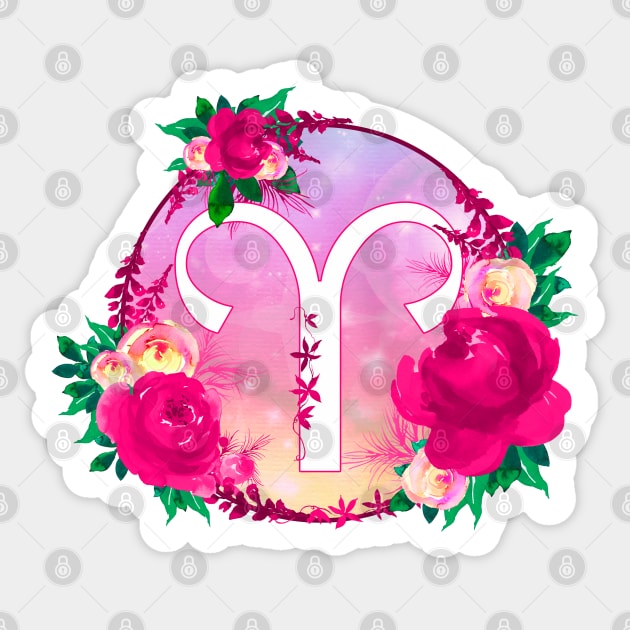 Aries Zodiac Horoscope Pink Floral Monogram Sticker by bumblefuzzies